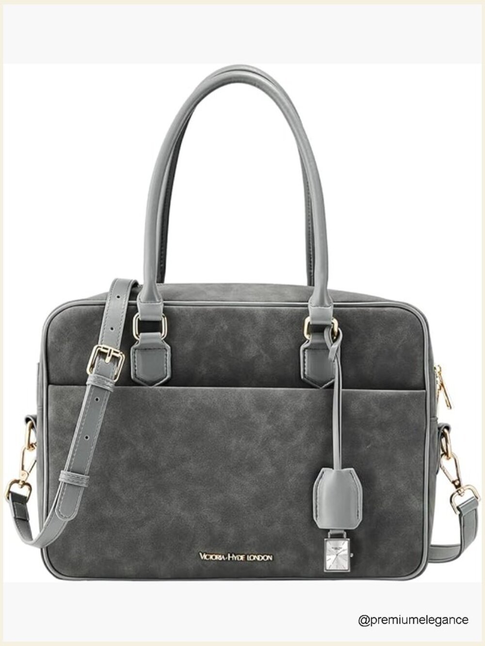 Women's Trapezoid Shoulder Bag with Watch Charm - Faux Suede Medium